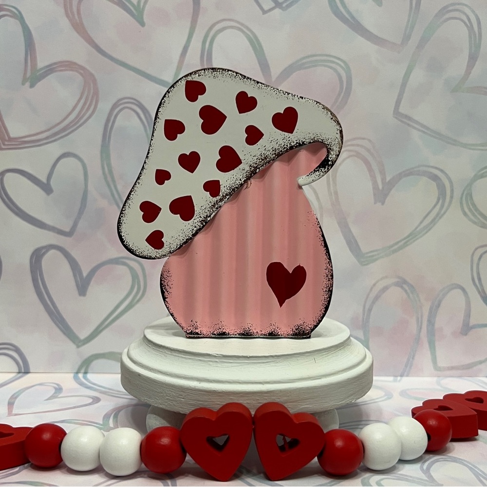 Pink and White Heart Mushroom Valentines Day Decoration